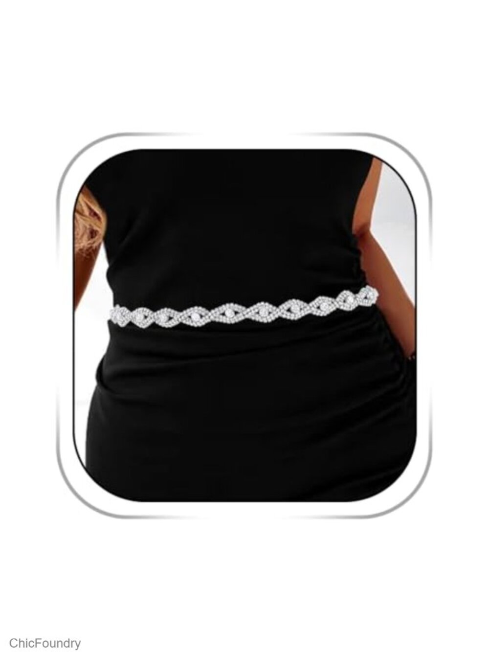 Rhinestone Belt for Women Sparkle Silver Chain Waist Accessory Formal Dress